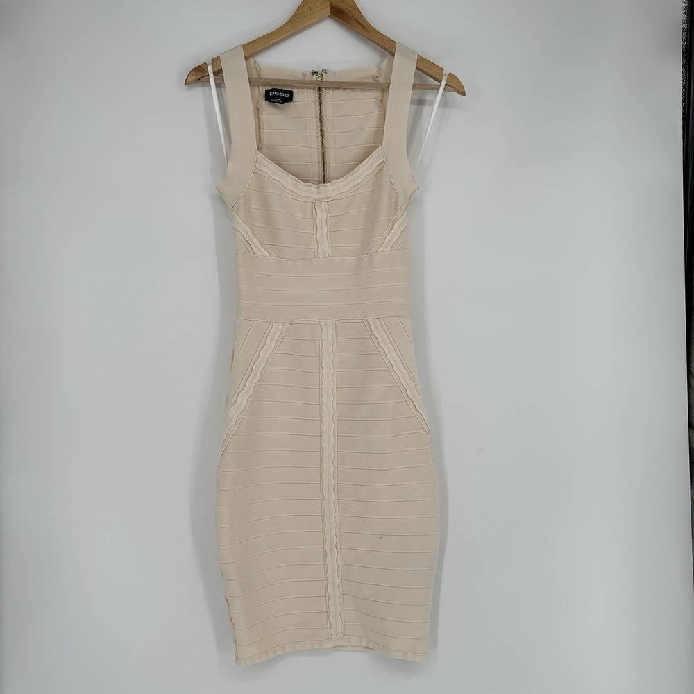 Bebe Scoopneck Bandage Dress Nude Medium Club Party Bodycon Women's